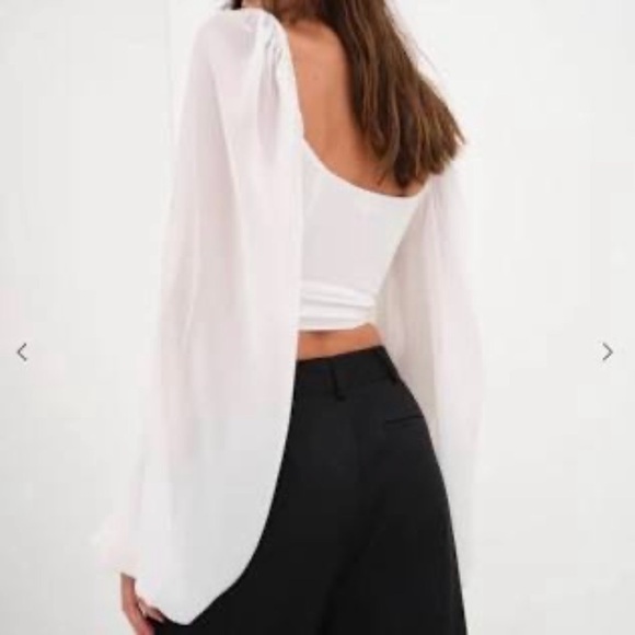 NWT For Love & Lemons Trisha Crop Top Size XXS Long Sleeve White - Picture 2 of 8